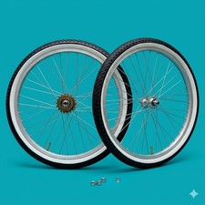 Coppia Ruote 20 x 1.75 + Pignone + Copertoni Bianco Nero + Camere Bici Graziella