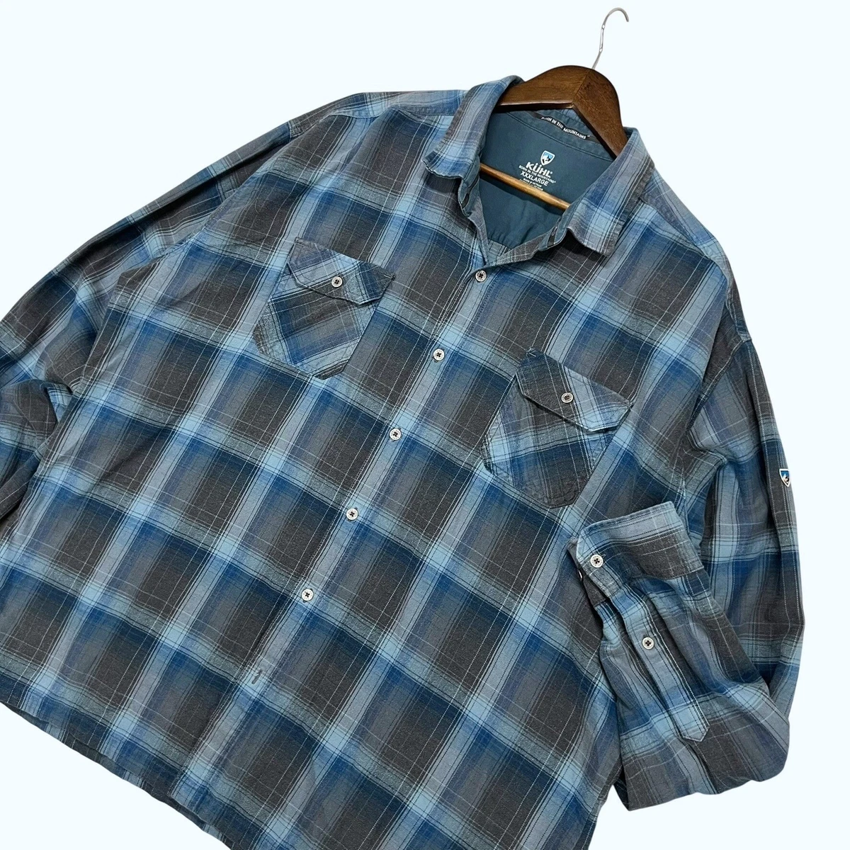 KUHL Chemise Flanelle Homme XL Bleu Gris Plaid Boutonnée 7202 Randonnée