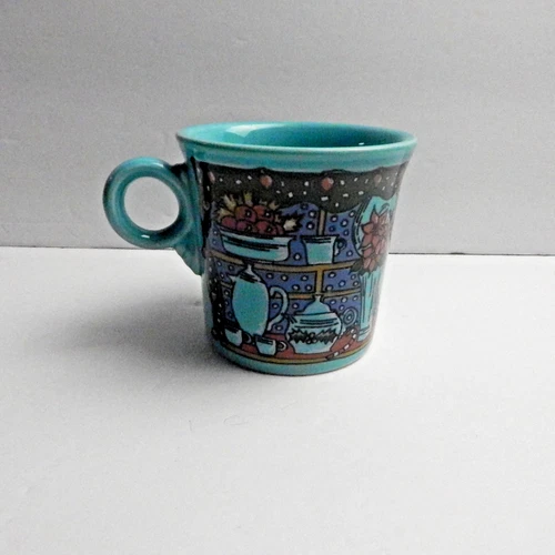 Fiesta Christmas Window Mug in turquoise Fiesta ware Ring-Handled Coffee Cup