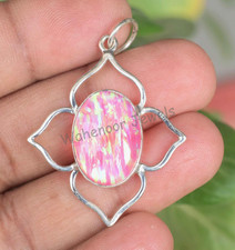 Oval Pink Feuer Opal 925 Sterlingsilber Anhänger Zertifiziert Damen Schmuck Gift