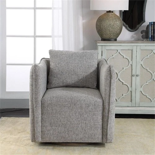 Uttermost Corben Contemporary Wood and Fabric Swivel Chair in Weathered Gray - Picture 9 of 11