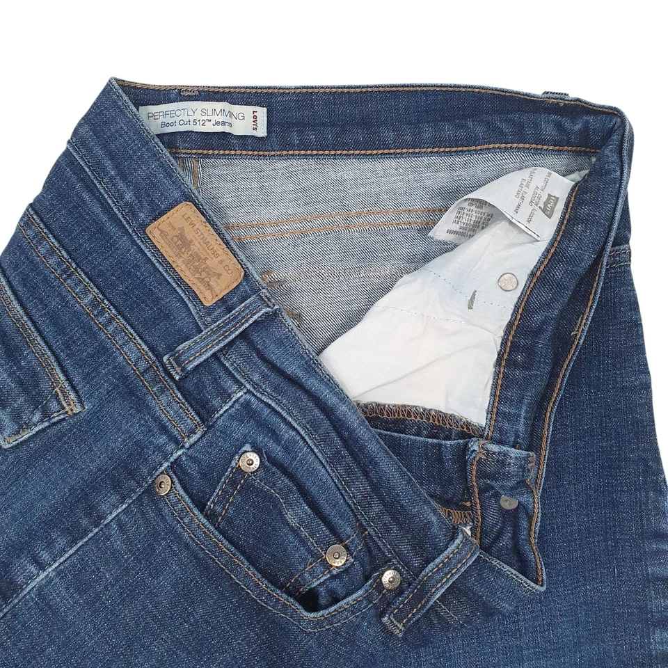 Pantalones de mezclilla LEVIS 512 ajustados calce cónico azul para mujer corte boot UK14 Foto 2 de 4