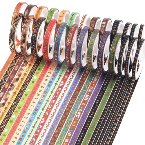 YUBX 26 Rolls Tribal Totem Washi Tape Set Indian Gold Foil Skinny Decorative ... - Picture 1 of 6