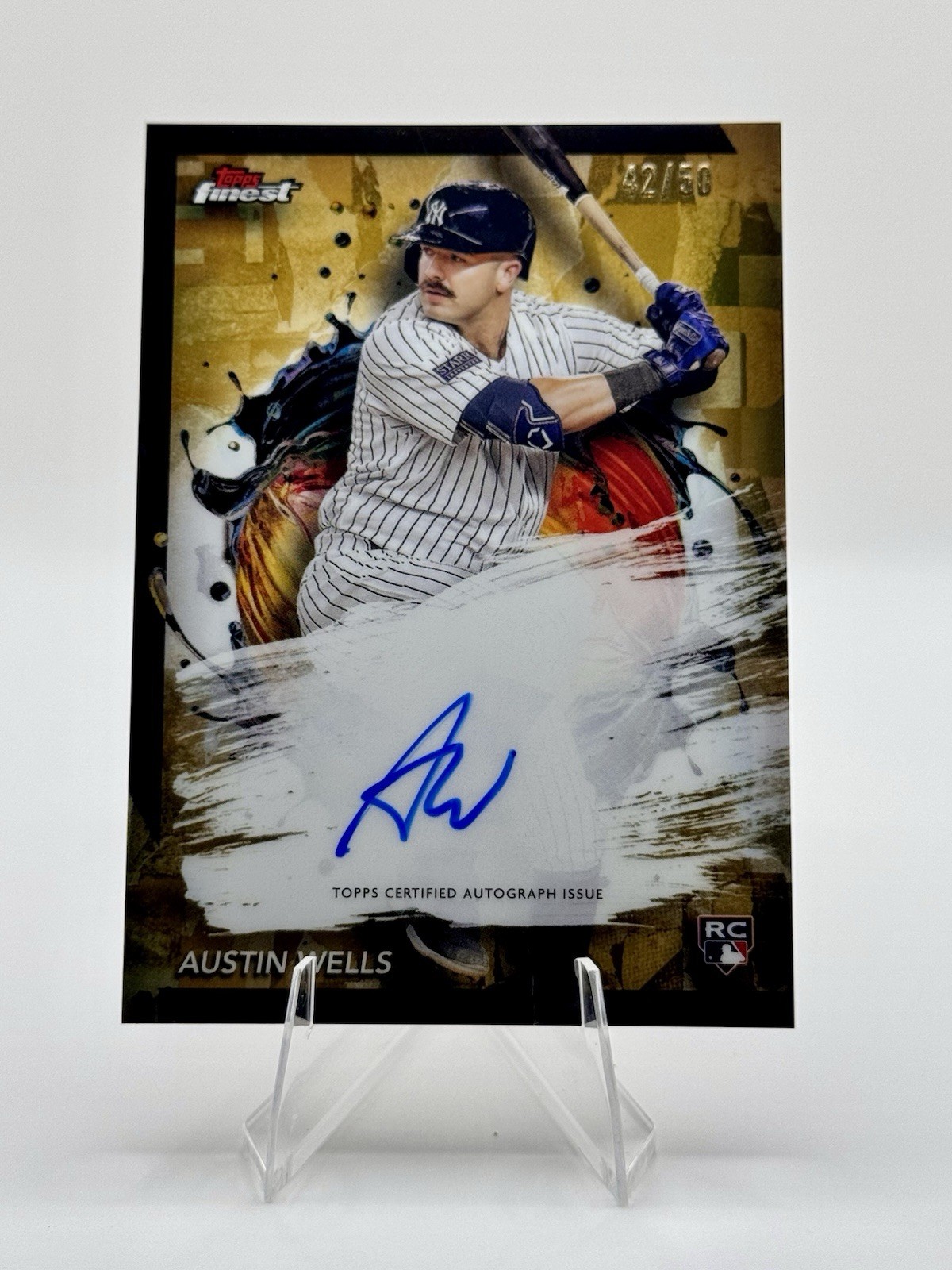 Austin Wells 2024 Topps Finest Gold Refractor Auto /50 Rookie