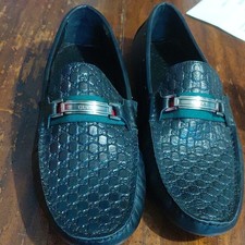 Gucci Black Leather Slip-On Loafers GG Logo P...