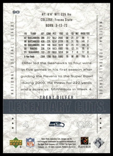 2002 SP Legendary Cuts #90 Trent Dilfer Seattle Seahawks NM+ - Picture 2 of 2