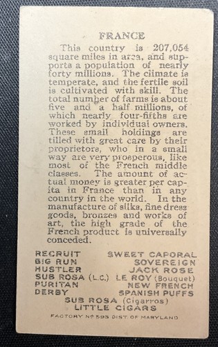 Kleine Zigarrensorten aller Nationen Frankreich von 1910 sehr guter Zustand (Knitter) - Bild 2 von 2