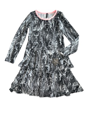 Pixie Lane Girls Simply Soft Snake Print Long Slv Ruffle Skater Dress 9-10 NEW