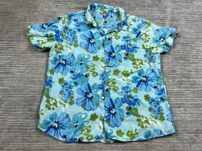 White Stag Top Womens XXL Multicolor Floral Button Up Short Sleeve Rayon Blend