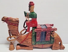 VINTAGE RARE HAND CARVED WOOD CAMEL & RIDER