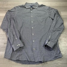 Eton Dress Shirt Mens 18 46 Blue Houndstooth Regular Fit 100 Cotton Long Sleeve