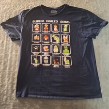SUPER MARIO BROS. Characters NES 1985 Blue T-Shirt Size XL Cotton Retro