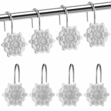 12PCS White Sliver Snowflake Shower Curtain Hooks,Christmas Shower Curtain Ho...