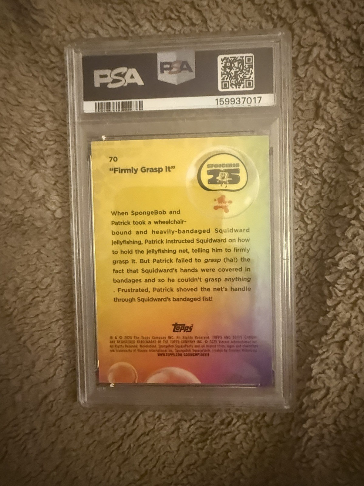 Topps Chrome SpongeBob 2025 Refractor #70 'Firmly Grasp It' FlowerCloud Psa 9 view 2