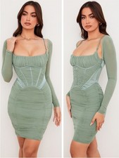 NWT House of CB Freyja Green Gathered Corset Midi Dress Plus Cup Size Small