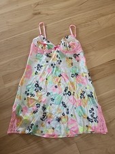 VICTORIAS SECRET Nightgown S Satin Lace Trim Slip MiniDress Lingerie Pink Floral