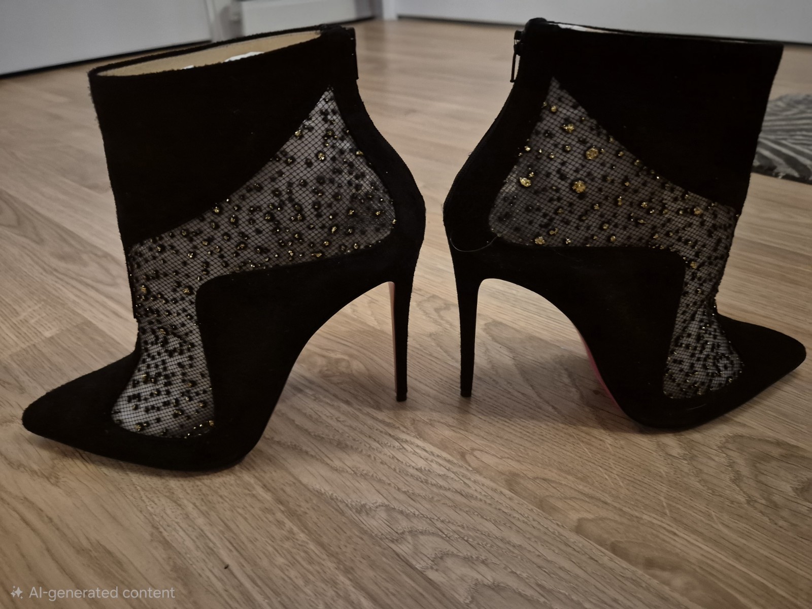 Christian Louboutin Papilloboot Size EU 40 UK7 Black Suede with Mesh and Gold image 2