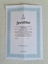 Ferro-Suisse  Modelleisenbahn Fertigmodell Zertifikat Blanko