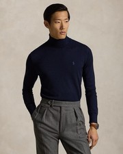 148 Polo Ralph Lauren Men  s Washable Wool Turtleneck Sweater Navy Size L