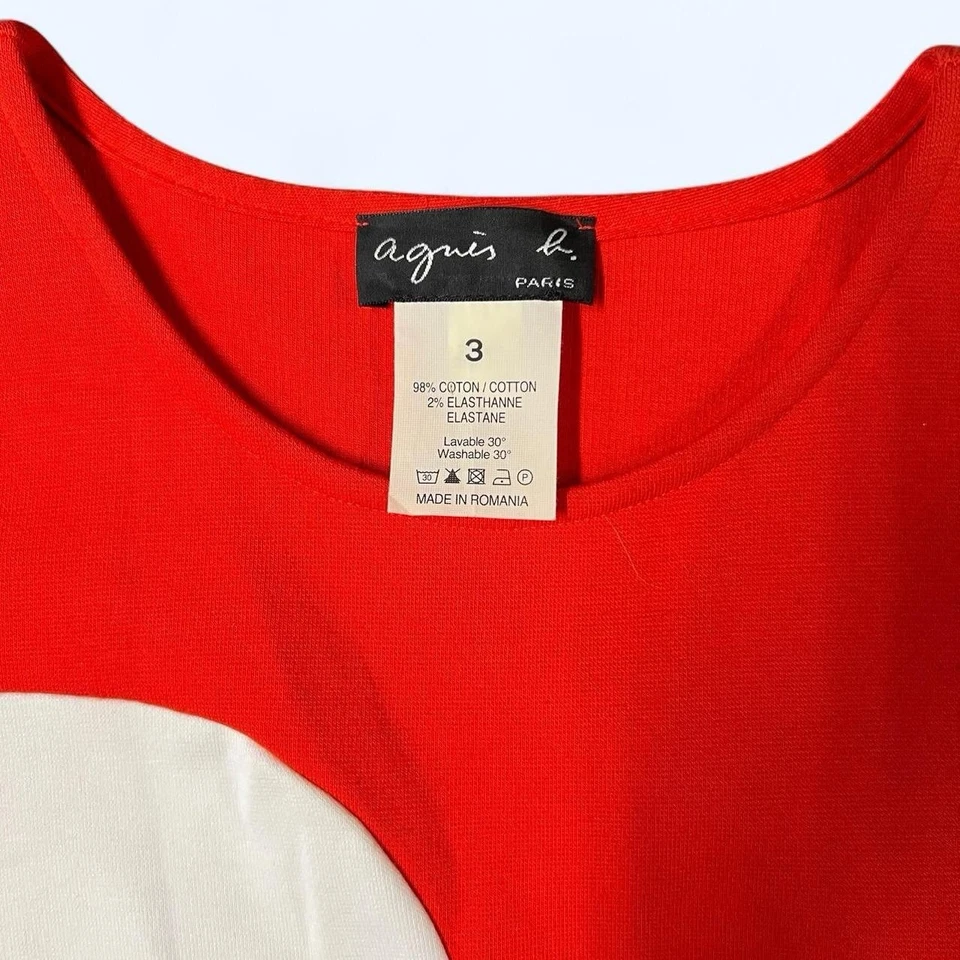 Raro Vestido Agnes B Años 90 Sin Mangas Naranja Blanco Talla 3 Estampado Artístico Vintage Foto 3 de 4