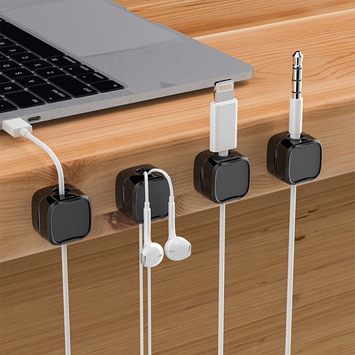 6PCS Magnetic Cable Wire Clips Tidy Cord Lead Organiser USB Charger Cable Holder - Picture 4 of 18