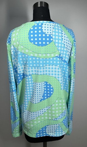 IBKUL Women's XL Long Sleeve Crew Neck Golf Tennis Top Blue/Green Print - Picture 5 of 13