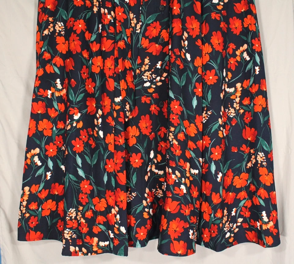 NUEVO CON ETIQUETAS CALVIN KLEIN Azul Marino FLORAL Crepé CINTURÓN Plisados con Botones VESTIDO CAMISERO Talla 12 Foto 4 de 4