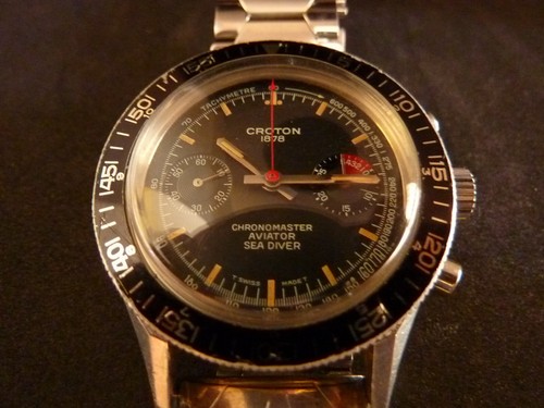 RARE CROTON CHRONOMASTER PILOT'S CHRONOGRAPH SPILLMAN CASE BLACK DIAL SUPER 50's - Picture 5 of 12