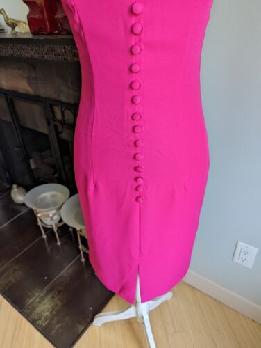 90s Vintage Dress Women's 4 Hot Pink Button Accent Front Knee Length Sleeveless - Picture 3 of 11