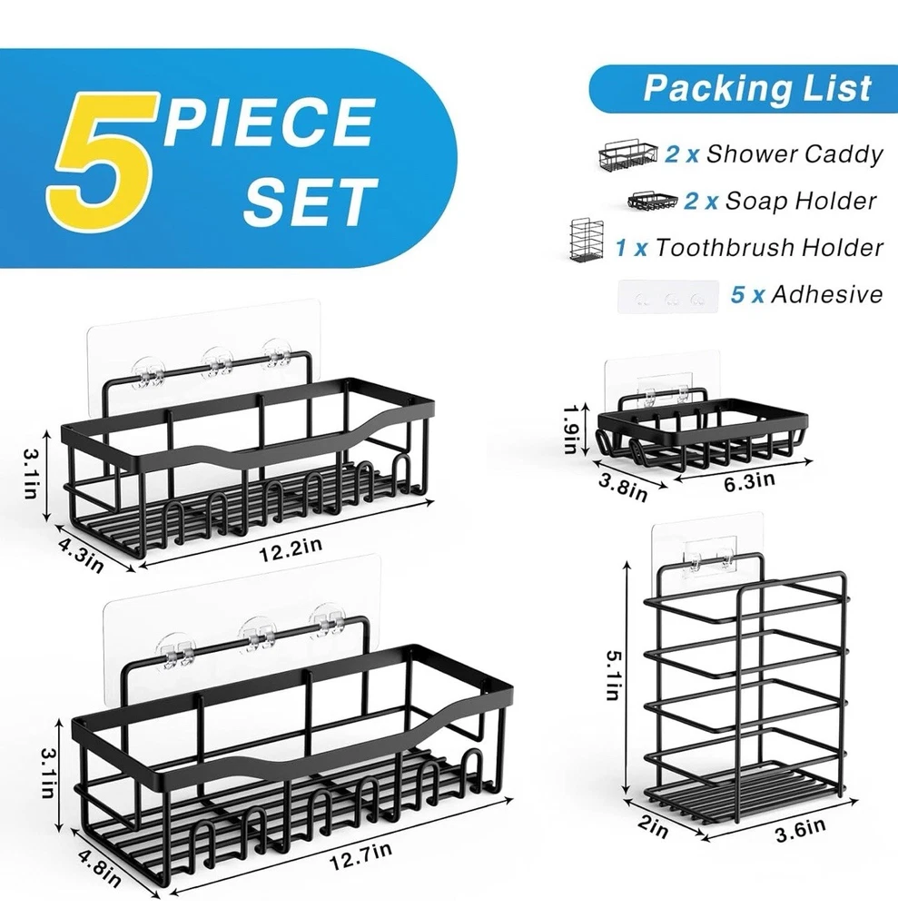 Shower Caddy 5 Pack,Adhesive Shower Organizer for Bathroom Storage&Home