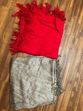 Lot of 2 Women’s Fringed Scarf Wrap: Cejon Red and Jones NY Gray