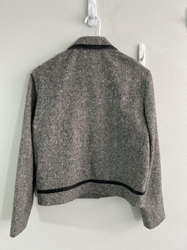 Pendleton schwarz weiß Tweed Lederbesatz Wolljacke Größe 4 - Bild 3 von 5