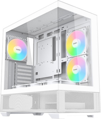 V40 White Gaming PC Case, 6 ARGB Fans, Dual Glass, USB Type-C, ATX/ITX
