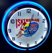 19" ISKY Poly Dyne Cams Sign Blue Double Neon Wall Clock Garage Iskenderian