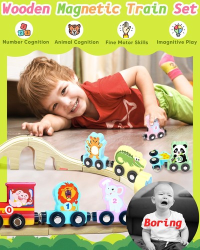 11 Pcs Magnetic Train Set Montessori Toys for 1 2 3 Years Old Toddlers Boys Girl - Picture 2 of 6