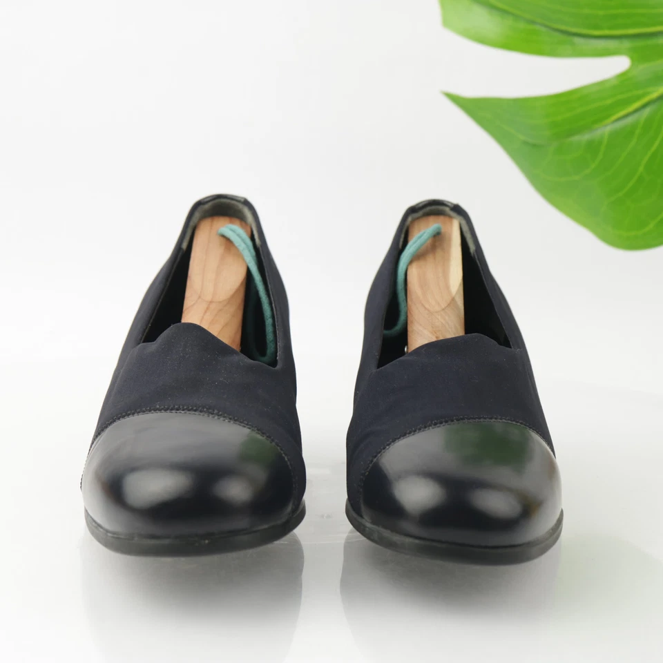 Munro Womens Julia Pump Size 7 WIDE Navy Blue Satin Block Heel Slip On Work Shoe - Image 2 of 4