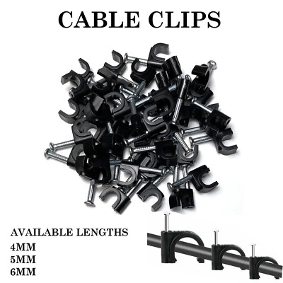BLUECHARGE DIRECT Round Wall Cable Clips 3.5mm 4mm 5mm 6mm 7mm 8mm 9mm 10mm White Black Nail Plugs