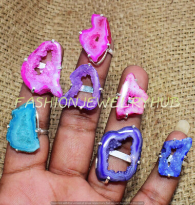 Quartz Drusy Gemstone 5pcs Rings Lot 925 Silver Plated Jewelry FR-2222