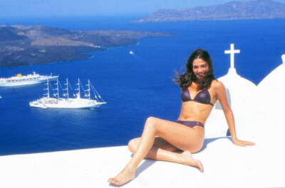Lorena Bernal Miss Spain 1999 wearing a bikini Santorini Greece 1999 Old Photo