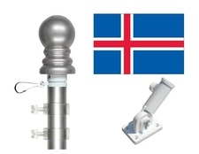 Iceland 3'x5' Polyester Flag & Spinner Flagpole Set w/Adjustable Bracket