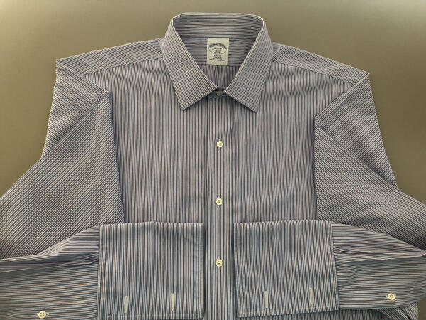 BROOKS BROTHERS 346 EUC Blue White Red Striped Cotton French Cuffs 