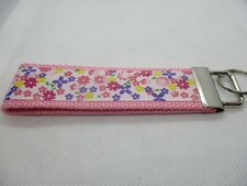 Small Flower Ribbon on Strong Webbing Key Fob Keychain Wristlet- Choose Color