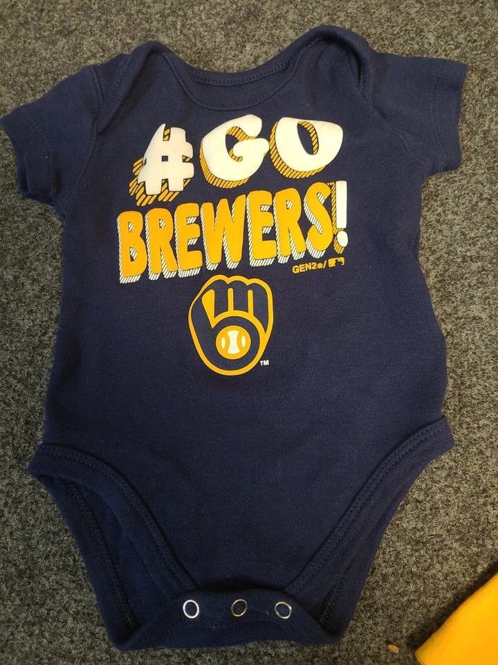 Conjunto de 4 Body Camisa Entrepierna a Presión Milwaukee Brewers de Béisbol 3-6 Meses Foto 4 de 4