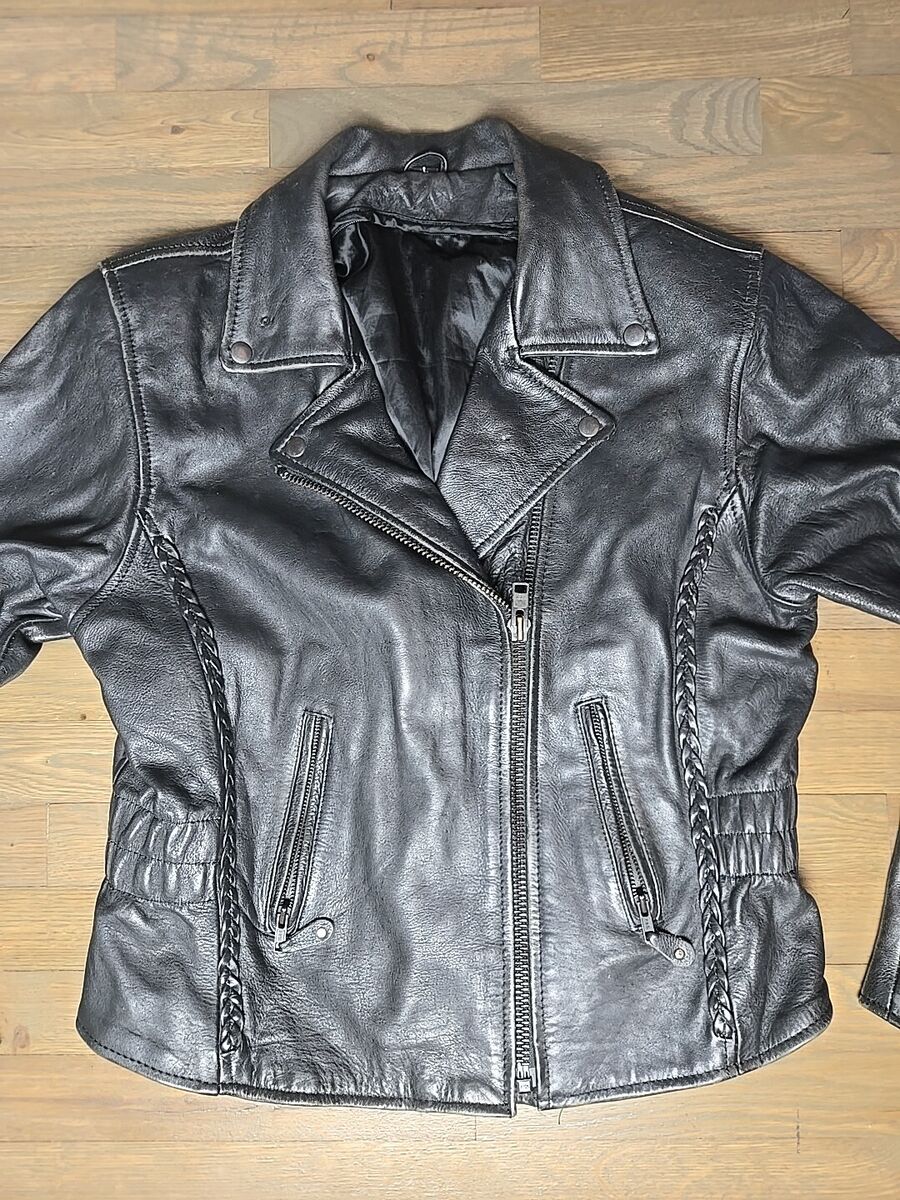 VTG 80s Leather Jacket Sz L Basket Weave USA Biker Utility VTG 80s Leather Jacket Sz L Basket Weave USA Biker Utility