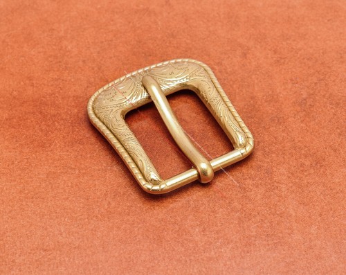 25mm Brass Plated Western Flower Rodeo Leathercraft Belt Buckle Tip 2 Pcs Set - Picture 5 of 10