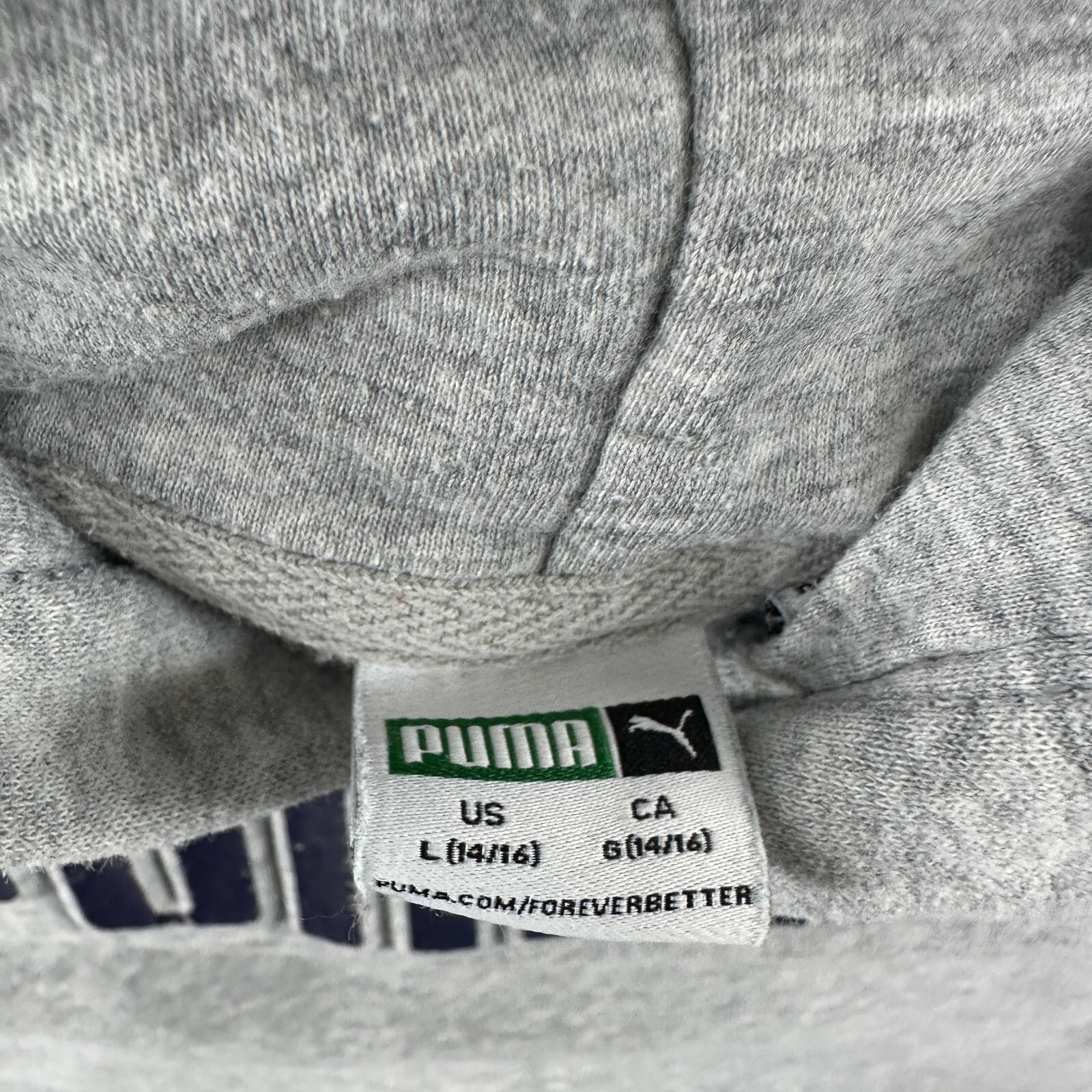 Puma Sweater Boys Large Gray Black Logo Graphic Print Spellout Hoodie Pullover image 5