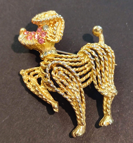Breloque en Métal Doré Chien Caniche en Émail Strass 21x15mm