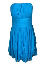 Davids Bridal Sz 6 Bridesmaid Formal Party Prom Dress Blue Chiffon Ruffle Short 