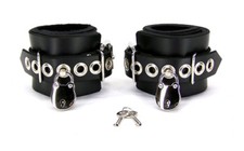 Locking Lined Leather Wrist Bondage Cuffs by Axovus