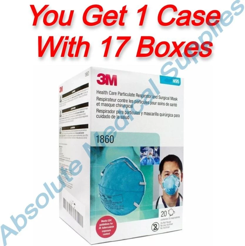 *340-Pieces* 3M N95 Health Care Particulate Respirator Face Mask 1860